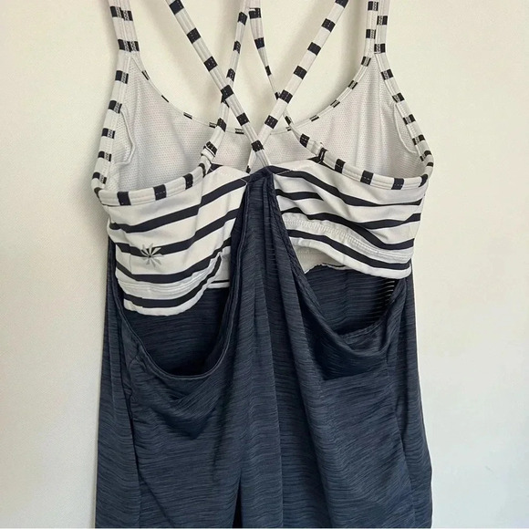 Athleta Hyper Stripe Energize Tank Navy Blue and White Size Medium - Picture 3 of 8